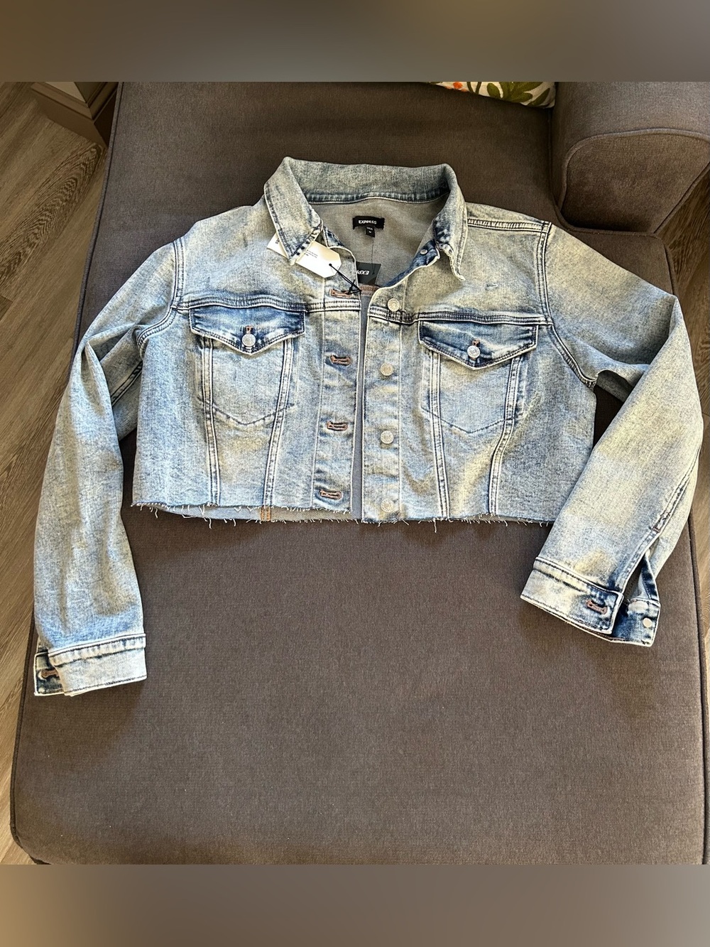 Express Light Blue Cropped Denim Jacket